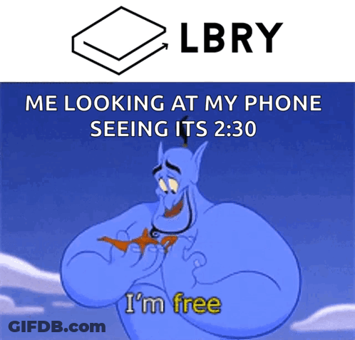 Genie Saying I'm Free In Front Of Lbry Logo GIF