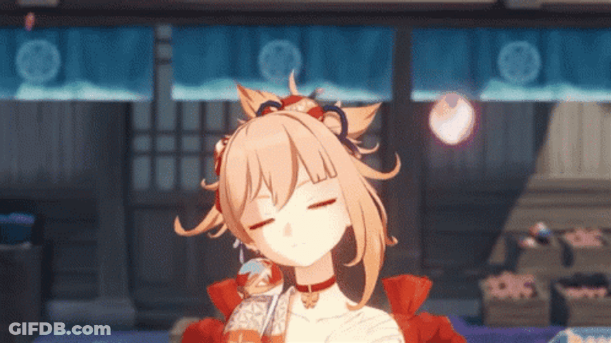 Genshin Impact Yoimiya Stretching GIF