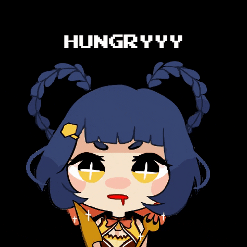 Genshin Xiangling Chibi Hungry Reaction GIF