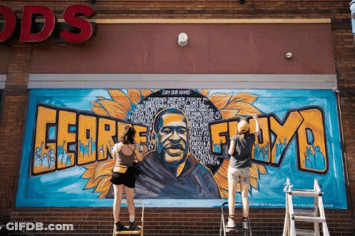 George Floyd Mural Being Painted On Building GIF