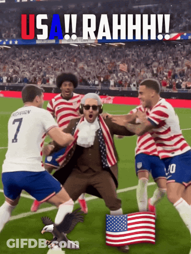 George Washington On Soccer Field Surrounded By Players GIF