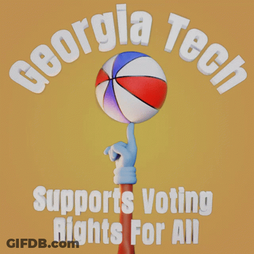 Georgia Tech Supports Voting Rights For All With A Cartoon Hand Holding A Basketball GIF