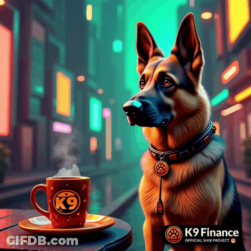 German Shepherd Sitting Next To K9 Coffee GIF