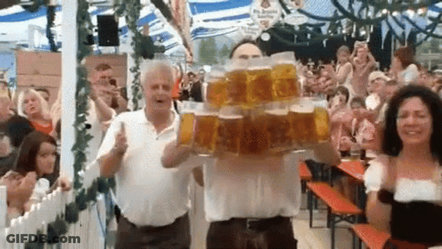 German Waiter Smashing Drinking Beer Carrying Record GIF