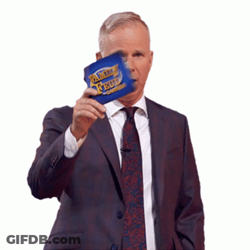 Gerry Dee Holding Blue Card Survey Says GIF