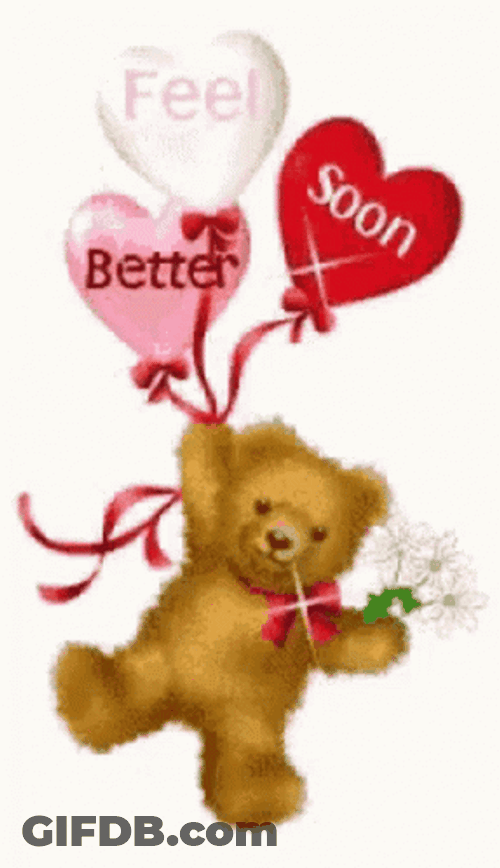 Get Better Soon Bear With Heart Balloons GIF