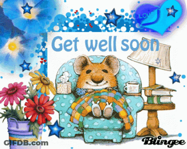 Get Better Soon Mouse Resting In Blue Chair GIF