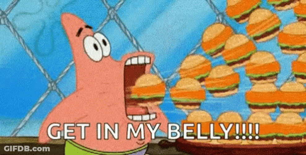 Get In My Belly Patrick Star Burger Binge GIF