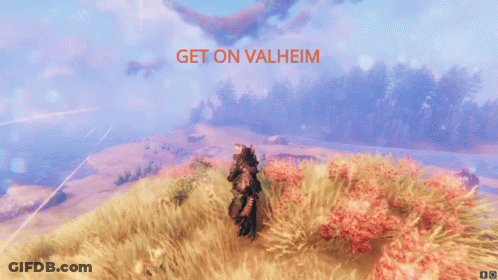 Get On Valheim Orange Letters Video Game Screen GIF