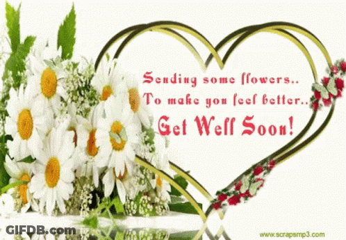 Get Well Soon Card With Flowers And Heart GIF