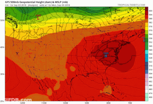 GFS 500Mb Geopotential Height Map US Sep 03 2018 GIF
