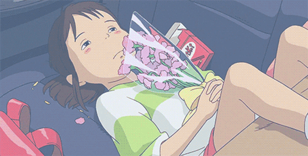 Ghibli Chihiro Holding Flowers GIF