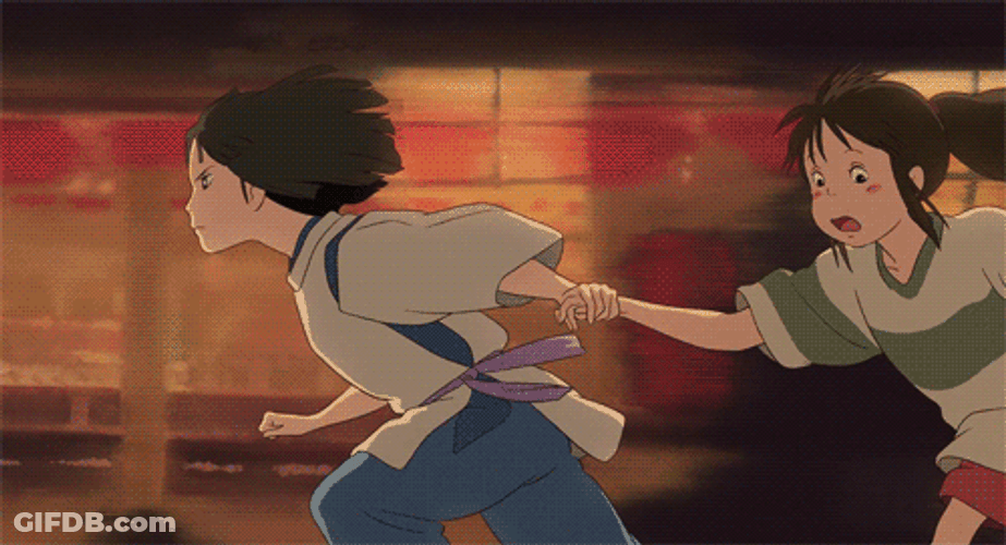 Ghibli Haku And Chihiro Running GIF