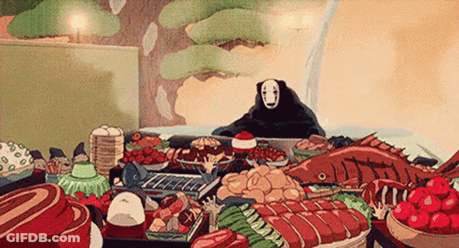 Ghibli No-Face Foreman Loves Food GIF