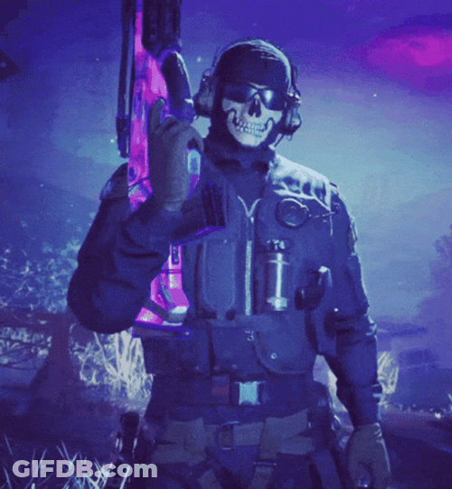 Ghost Cod Carrying A Glistening Purple Gun GIF