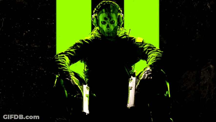 Ghost Cod Sitting While Holding Two Guns GIF