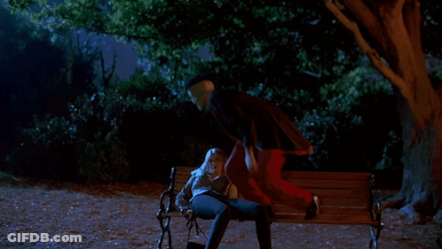 Ghost Covered In Ice Running Beside Bench GIF