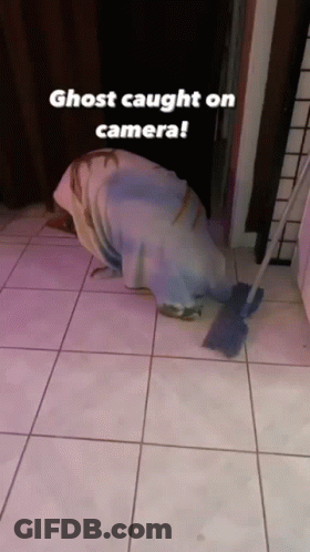 Ghost Crawling With Mop On Tiled Floor GIF