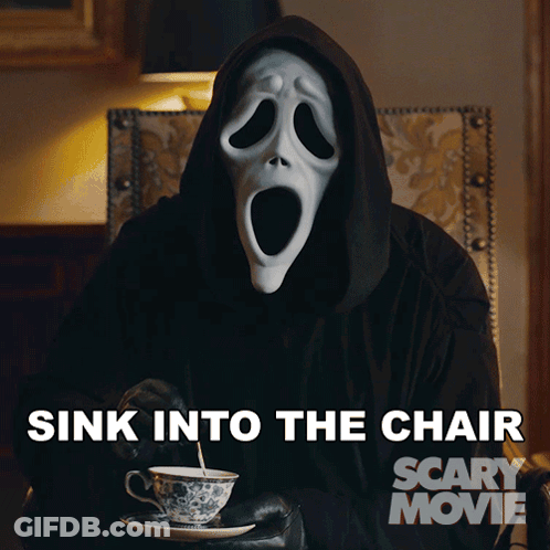 Ghost Face Sinking Into Chair Movie Poster GIF