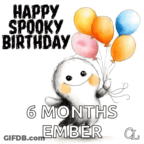 Ghost Holding Balloons Happy Spooky Birthday 6 Months Ember GIF