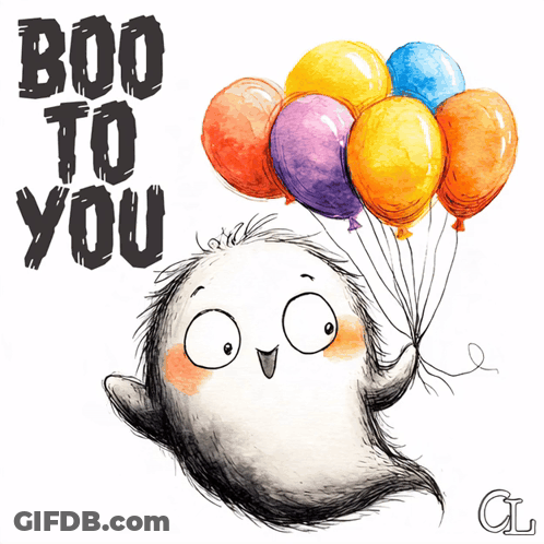Ghost Holding Balloons Saying Boo To You GIF