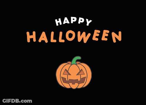 Ghost Holding Pumpkin In Front Of Happ Hallow Sign GIF