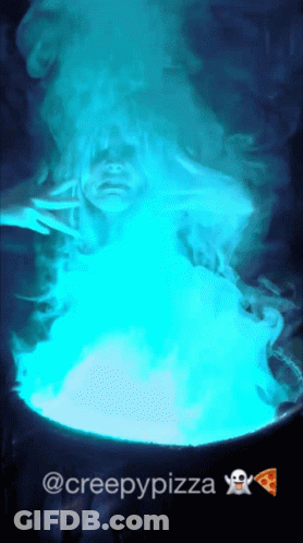 Ghost In Cauldron With Creepypizza GIF