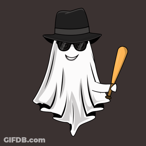 Ghost In Hat And Sunglasses Holding Baseball Bat GIF