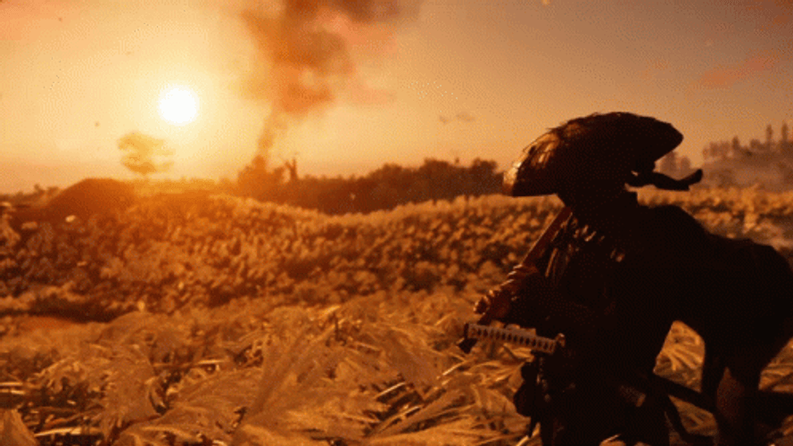 Ghost Of Tsushima Jin Sakai Sunset Silhouette GIF