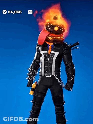 Ghost Rider With Hamburger Head And Flame GIF