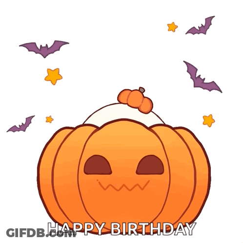 Ghost Sitting On Pumpkin Saying Happy Birthday GIF