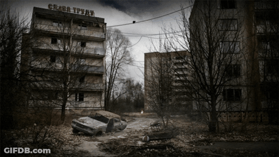 Ghost Town With Leafless Trees GIF