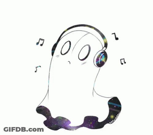 Ghost Wearing Headphones With Music Notes GIF