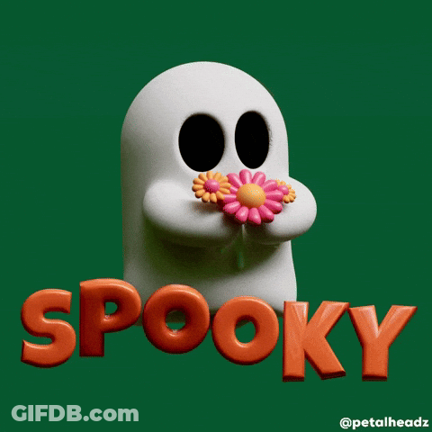 Ghost With Flowers In Mouth Saying Spooky GIF