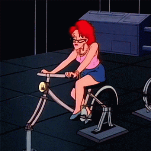 Ghostbusters Janine Melnitz Pedaling A Bicycle Generator GIF