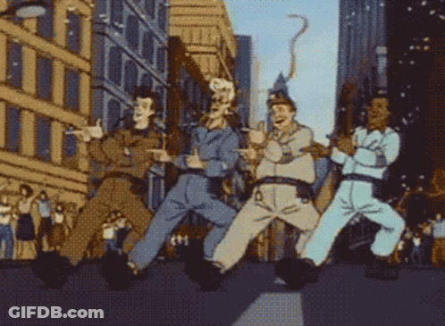 Ghostbusters Walking In Front Of City At Night GIF