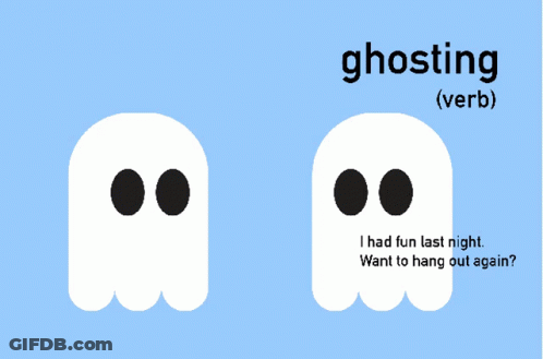 Ghosting Text On Blue Background With Two Ghosts GIF