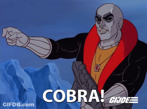 Gi Joe Cobra Cartoon Character Holding Gun GIF