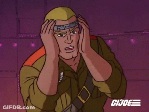 GI Joe Holding Head In Hands GIF