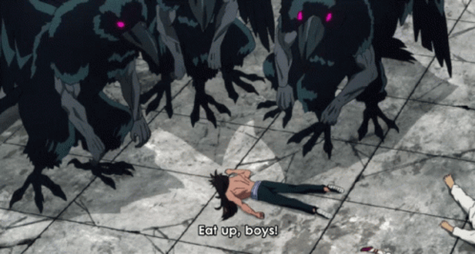 Giant Crows Attacking Suiryu GIF