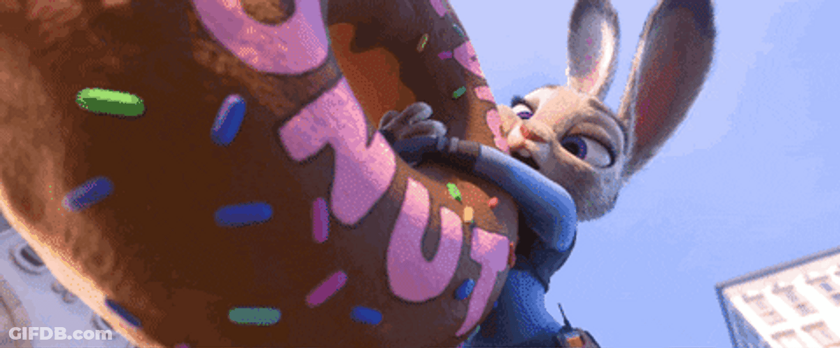 Giant Judy Hopps Holding Donut GIF