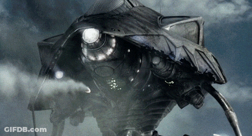Giant Robot Flying With Smoke From Mouth GIF