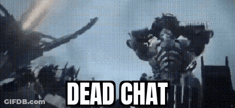 Giant Robot Saying Dead Chat Standing Before People GIF