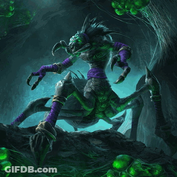 Giant Spider With Green Eyes And Purple Arms GIF