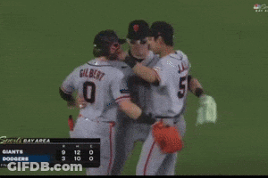 Giants And Dodgers Baseball Players Celebrate A Win GIF