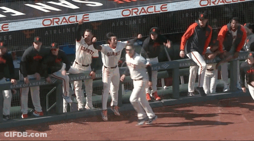 Giants Baseball Players Celebrating Dugout GIF