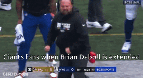 Giants Fan Kneeling When Brian Daboll Is Extended GIF