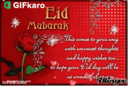 Gifkaro Eid Mabarak Card With Rose GIF