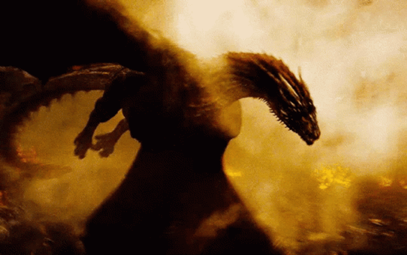Gigantic Meleys Soaring Above Burning City GIF