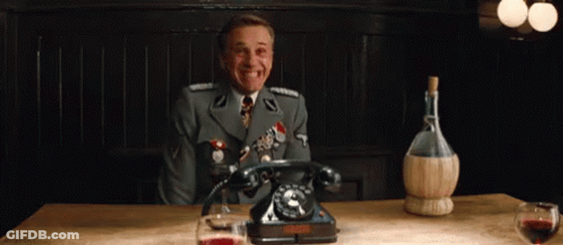 Giggle Hans Landa Inglourious Basterds 2009 GIF